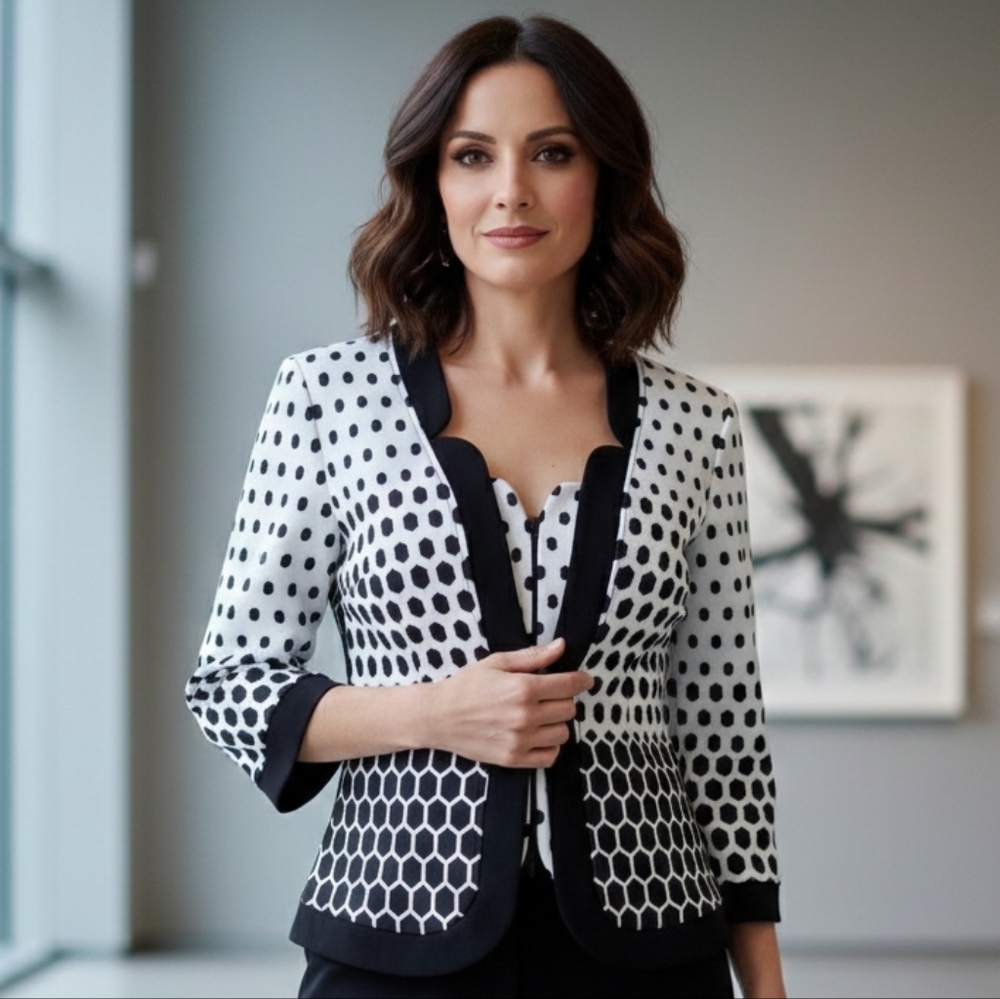 NWT Joseph Ribkoff 8 Retro Polka Dot Stretch Knit Jacket Feminine Pin Up 50s